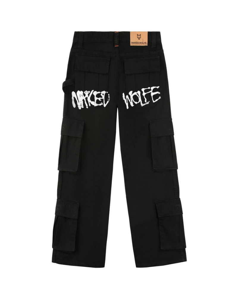 Naked Wolfe Baggy Pocket Cargo Logo Broek Heren Zwart | SWT584UQ