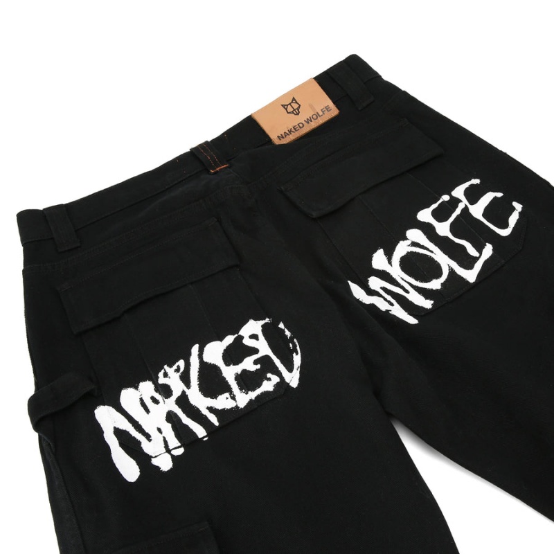 Naked Wolfe Baggy Pocket Cargo Logo Broek Heren Zwart | SWT584UQ