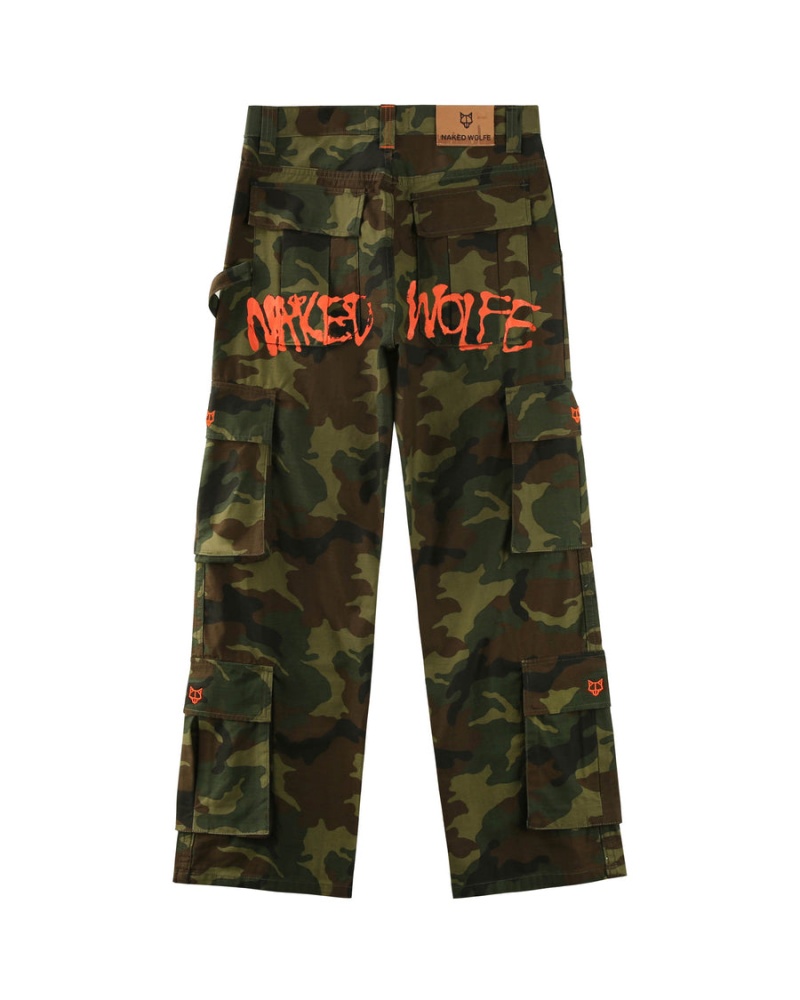 Naked Wolfe Baggy Pocket Cargo Logo Broek Heren Groen Zwart | GCA2655NK