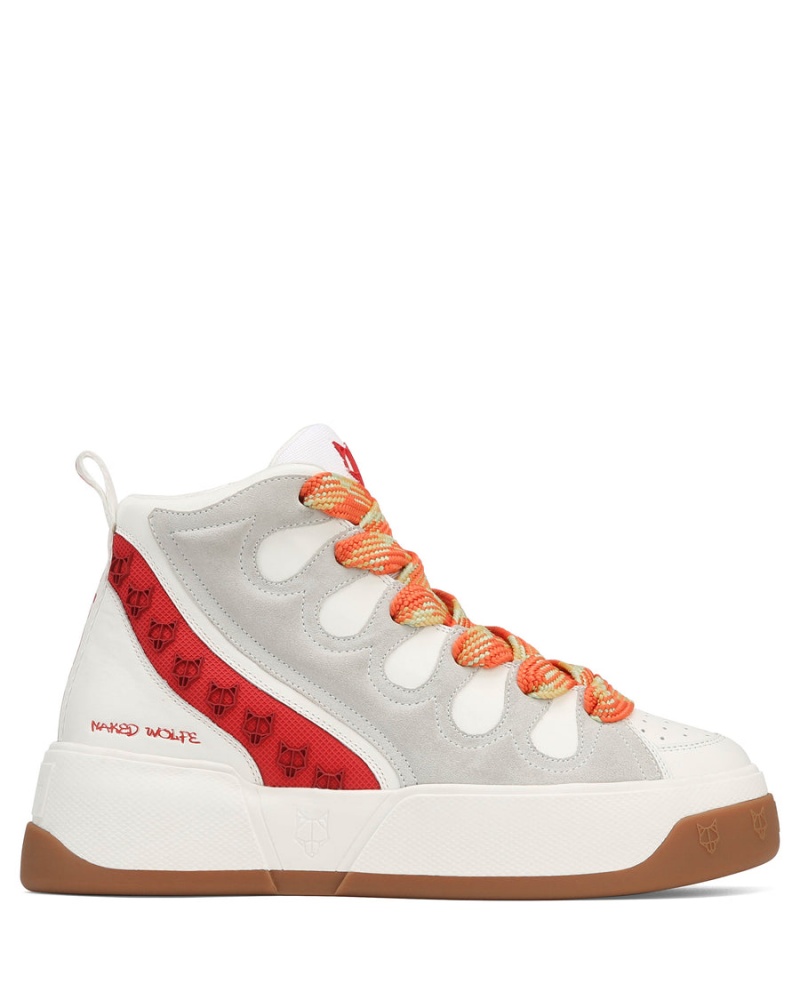 Naked Wolfe King Leren Sneakers Heren Wit Rood | DGD1734QK