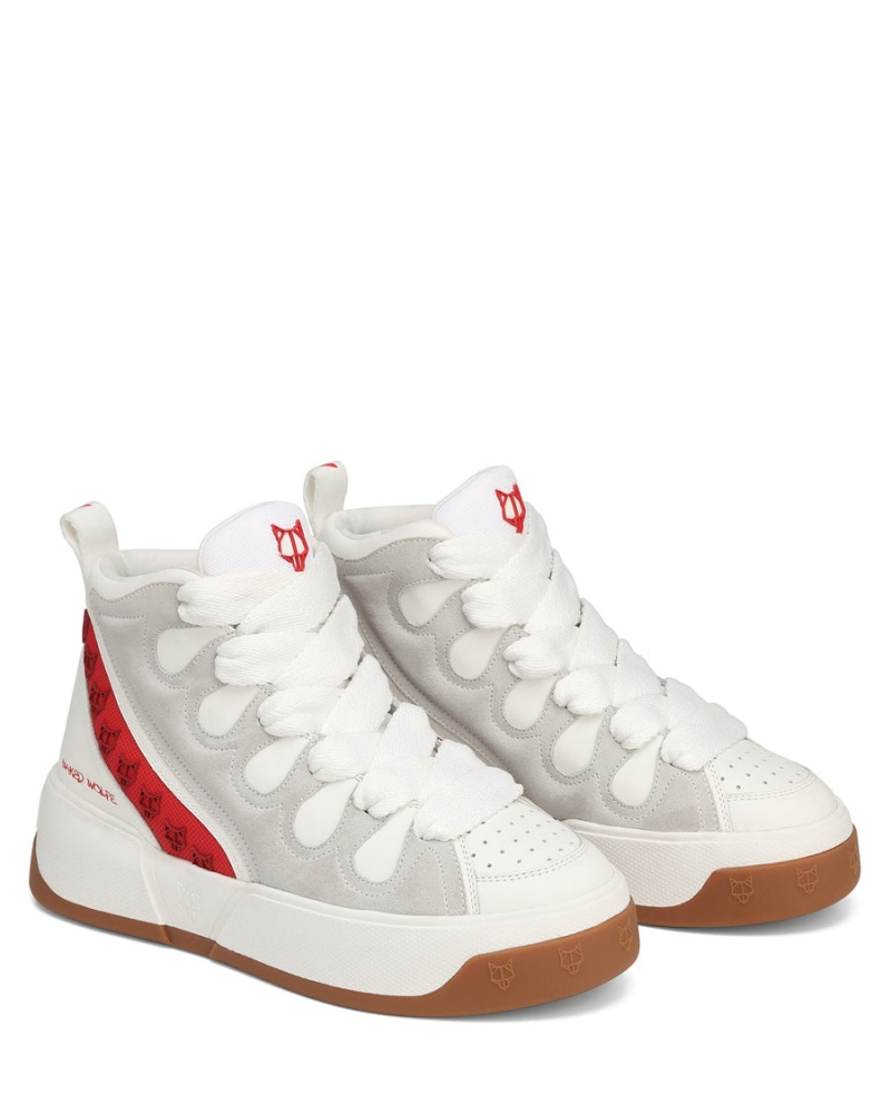 Naked Wolfe King Leren Sneakers Heren Wit Rood | DGD1734QK