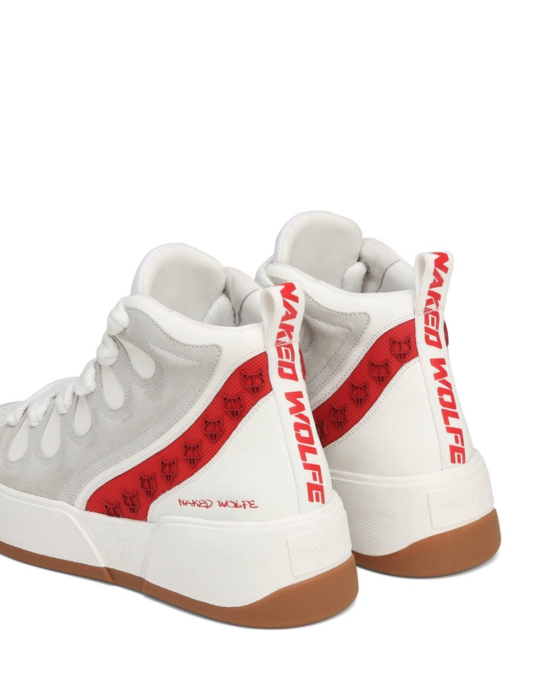 Naked Wolfe King Leren Sneakers Heren Wit Rood | DGD1734QK