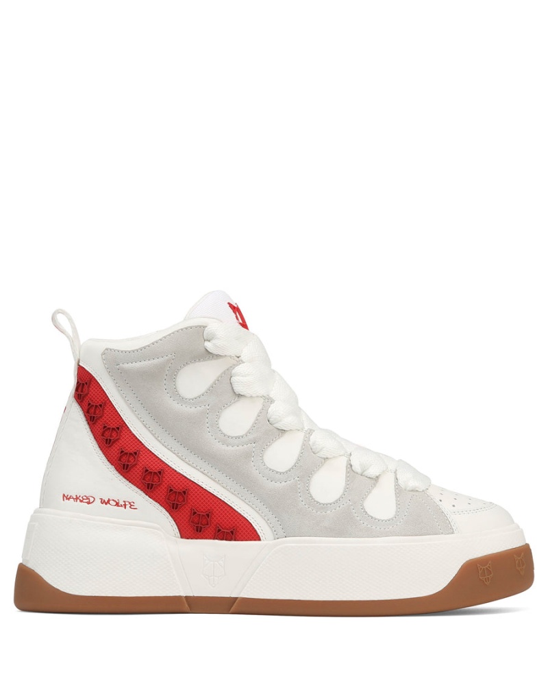 Naked Wolfe King Leren Sneakers Heren Wit Rood | DGD1734QK