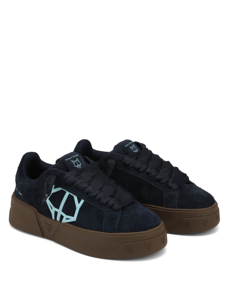 Naked Wolfe Kray Hairy Cow Suede Sneakers Heren Donkerblauw | UWI2673SF