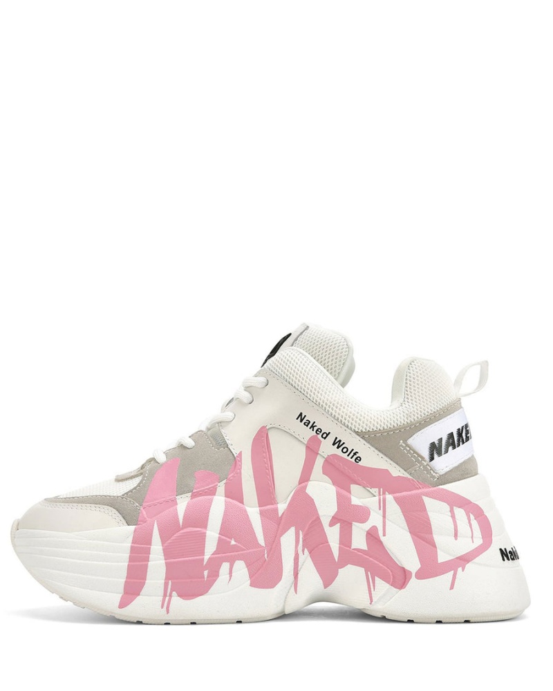 Naked Wolfe Track Logo Sneakers Dames Wit Roze | TXD1839ZE