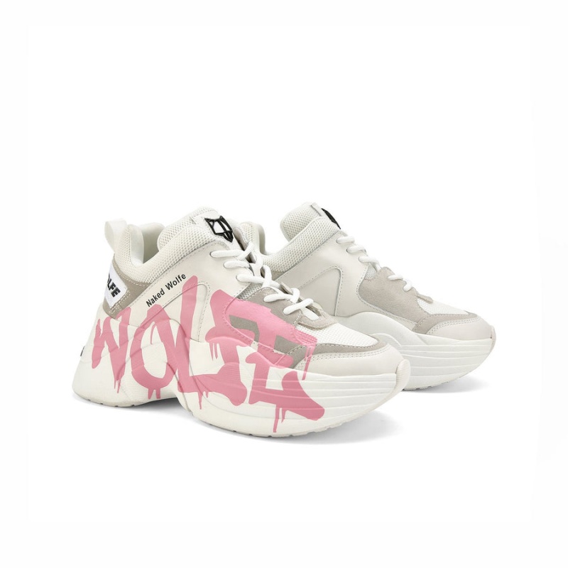 Naked Wolfe Track Logo Sneakers Dames Wit Roze | TXD1839ZE